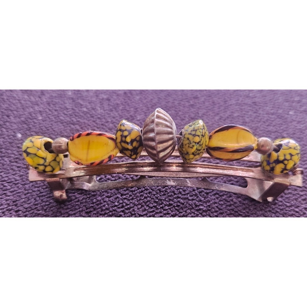 Unique‎ one of a kind Vintage Mixed Material Beaded Hair Barrette